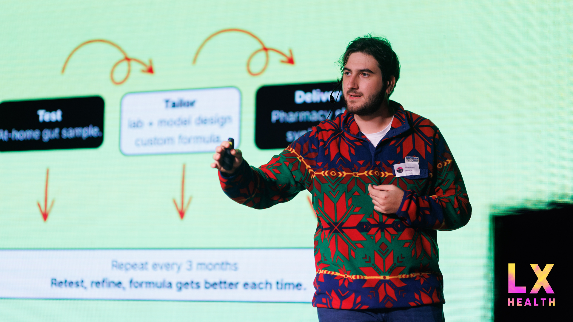 Leon Mojarrabi presenting GutGut Goose at the Lumina X health tech accelerator